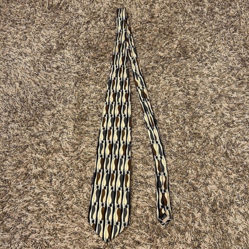 Bruno‎ Piattelli Tie Mens Brown Blue Geometric Necktie Silk Preppy Work Formal